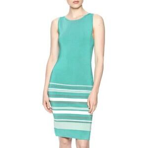 Rolando Santana Santana Teal Striped Bodycon Mini Dress Women's Size Small